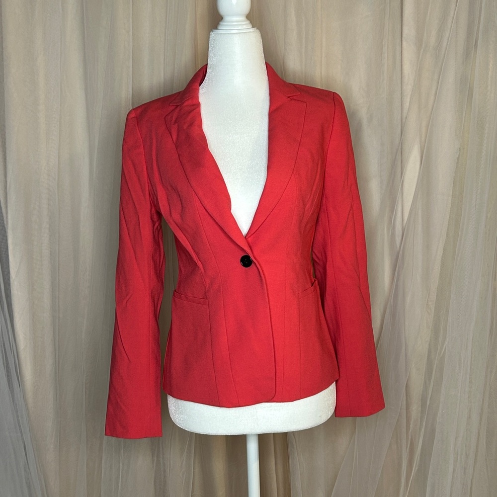 Ann Taylor Red Tailored Blazer with Notched Lapels